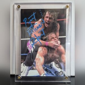 Bret The Hitman Hart Signed 4x6 Autograph Photo. Bret Hart vs Shawn Michaels 🔥